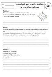 Aire latérale et volume d'un prisme - Exercices corrigés : 1ere Secondaire - PDF à imprimer