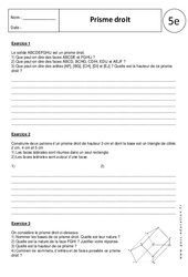 Prisme droit - Exercices corrigés : 1ere Secondaire - PDF à imprimer