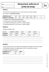 Mouvement uniforme et unités de temps - Exercices corrigés : 1ere Secondaire - PDF à imprimer