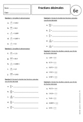 Fractions décimales - Exercices corrigés - Ecritures fractionnaires : 6eme Primaire - PDF à imprimer