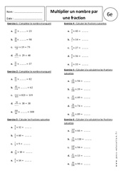 Multiplier un nombre par une fraction - Exercices corrigés - Ecritures fractionnaires : 6eme Primaire - PDF à imprimer