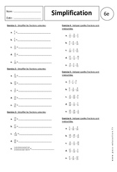 Simplification - Exercices corrigés - Ecritures fractionnaires : 6eme Primaire - PDF à imprimer