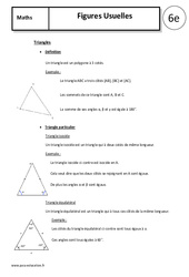 Figures Usuelles- Fiches Triangles - Quadrilatères - Cours : 6eme Primaire - PDF à imprimer