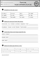 Révisions - t et d - Ne pas confondre - Etude des sons : Primaire - Cycle Fondamental - PDF à imprimer