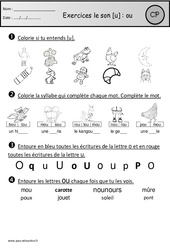 Exercices - Son u - ou - Etude des sons : 1ere Primaire - PDF à imprimer