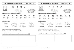 Son d - Phonologie - Etude des sons : 1ere Primaire - PDF à imprimer
