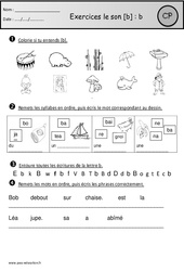 Exercices - Son b - Etude des sons : 1ere Primaire - PDF à imprimer