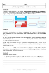 La Ve République à l'épreuve de la durée - Exercices corrigés : 3eme Secondaire - PDF à imprimer