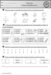 Ne pas confondre p et b - Exercices - Etude des sons : 1ere Primaire - PDF à imprimer
