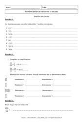 Simplifier une fraction - Révisions : 3eme Secondaire - PDF à imprimer