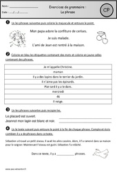 Phrase - Exercices - Grammaire : 1ere Primaire - PDF à imprimer