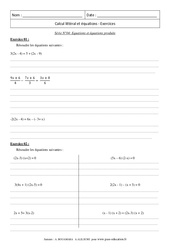 Equations et équations produits - Révisions : 3eme Secondaire - PDF à imprimer