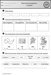Révisions - Pluriel - Grammaire : 1ere Primaire - PDF à imprimer