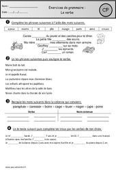 Verbe - Exercices - Grammaire : 1ere Primaire - PDF à imprimer