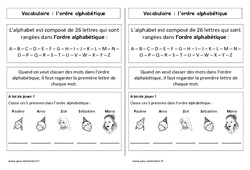 Ordre alphabétique - Cours, Leçon : 1ere Primaire - PDF gratuit à imprimer