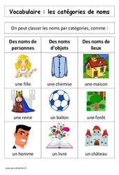 Catégories de noms - Affiche pour la classe - Vocabulaire : 1ere Primaire - PDF à imprimer