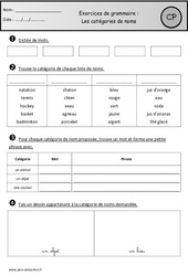 Révisions - Catégories de noms - Vocabulaire : 1ere Primaire - PDF à imprimer