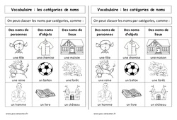 Catégories de noms - Cours, Leçon : 1ere Primaire - PDF gratuit à imprimer