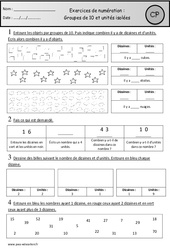 Exercices - Groupes de 10 et unités isolées : 1ere Primaire - PDF à imprimer