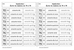 Leçon Ecrire les nombres de 70 à 79 - Cours, Leçon : 1ere Primaire - PDF à imprimer