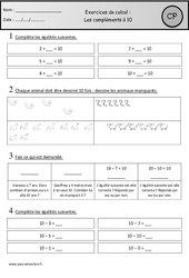 Exercices - Compléments à 10 + la maison du 10 - Calcul : 1ere Primaire - PDF à imprimer