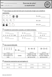 Exercices - Soustraction - Calcul : 1ere Primaire - PDF à imprimer