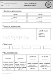 Exercices - Compter de 5 en 5 - Calcul : 1ere Primaire - PDF à imprimer