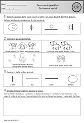 Exercices - Dictionnaire spatial - Géométrie : 1ere Primaire - PDF à imprimer