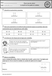 Exercices - Soustraction posée en colonnes - Calcul : 1ere Primaire - PDF à imprimer