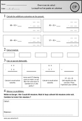 Révisions - Soustraction posée en colonnes - Calcul : 1ere Primaire - PDF à imprimer