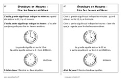 Lire les heures entières - Cours, Leçon : 1ere Primaire - PDF gratuit à imprimer