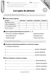 Types de phrases - Examen Evaluation - Bilan : 3eme Primaire - PDF à imprimer