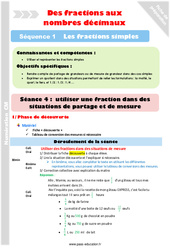 Fractions et mesures - Séance 4 - Fractions simples - Séquence 1 : 4eme, 5eme Primaire - PDF à imprimer