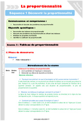 Tableaux de proportionnalité - Séance 2 - Proportionnalité - Séquence 1 : 4eme, 5eme Primaire