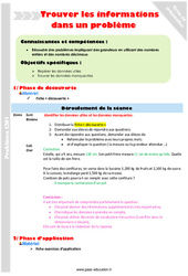 Séquence - Fiche de préparation Trouver les informations dans un problème - Séquence - Fiche de préparation : 4eme Primaire - PDF à imprimer