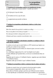 Propositions subordonnées - Fiche d’exercices avec correction : 5eme Primaire - PDF à imprimer