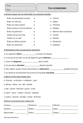 Synonymes - Fiche d’exercices avec correction : 5eme Primaire - PDF à imprimer