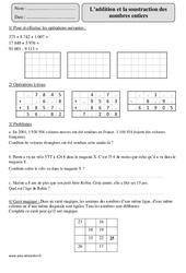 Addition et soustraction des nombres entiers - Exercices avec correction : 5eme Primaire - PDF à imprimer