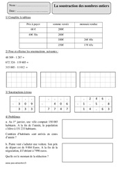 Soustraction des nombres entiers - Révisions  : 5eme Primaire - PDF à imprimer