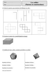 Solides - Patrons - Constructions - Révisions géométrie : 5eme Primaire - PDF à imprimer