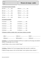 Unités - Mesures de temps - Exercices  : 5eme Primaire - PDF à imprimer