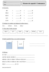 Litre - Contenances - Mesures de capacité - Exercices  : 5eme Primaire - PDF à imprimer