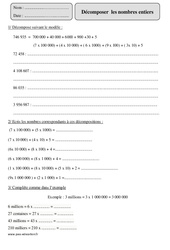 Décomposer les nombres entiers - Révisions avec correction : 5eme Primaire - PDF à imprimer