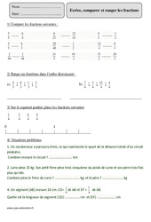 Ecrire, comparer et ranger les fractions - Révisions avec correction : 5eme Primaire