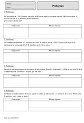 Différence - Soustraction de décimaux - Problèmes - Exercices  : 5eme Primaire - PDF à imprimer