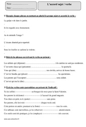 Accord sujet verbe - Exercices  : 4eme Primaire - PDF à imprimer