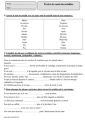 Mots invariables - Exercices avec correction : 4eme Primaire - PDF à imprimer