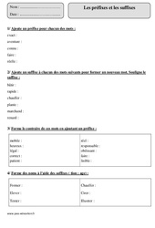 Préfixes - Suffixes - Exercices avec correction : 4eme Primaire - PDF à imprimer