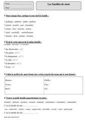 Familles de mots - Exercices  : 4eme Primaire - PDF à imprimer