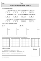 Division avec quotient décimal - Exercices  : 4eme Primaire - PDF à imprimer